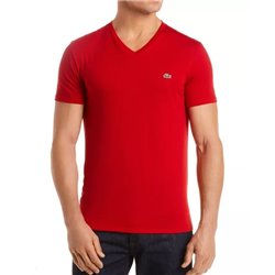 Lacoste Men's Pima Cotton V-Neck T-Shirt Red