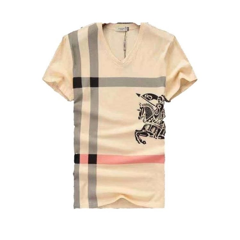 Burberry Monogram Men's V Neck Check Graphic Cotton T-Shirt