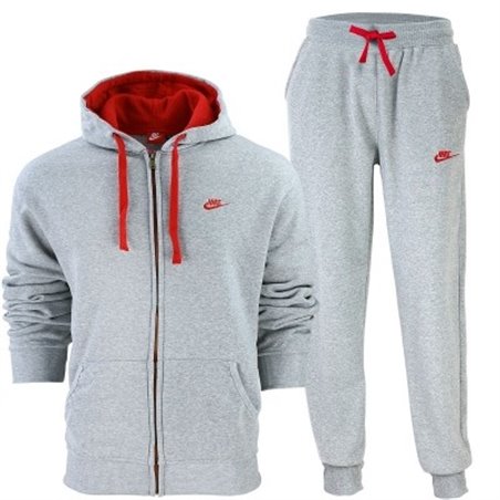 Nike Sportswear Club Fleece Zip Hoodie & Pants Set Gray/Red