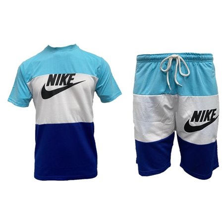 Nike Men's Colorblock  Crewneck Top & Short Set Blue