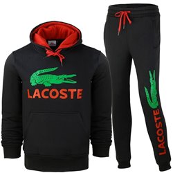 Lacoste Men’s Cotton Fleece Pullover Hoodie & Pants Set Black
