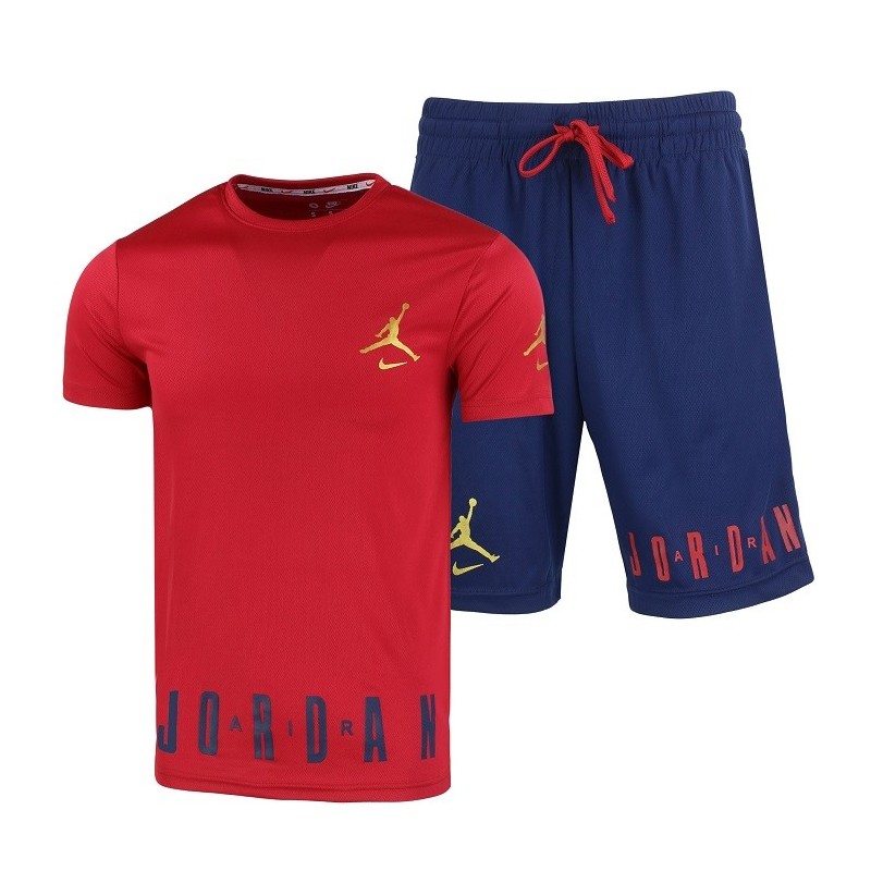 Nike Jordan Men's Sport Dri-Fit Shorts & T Shirt 2 Pc Set Navy/Red