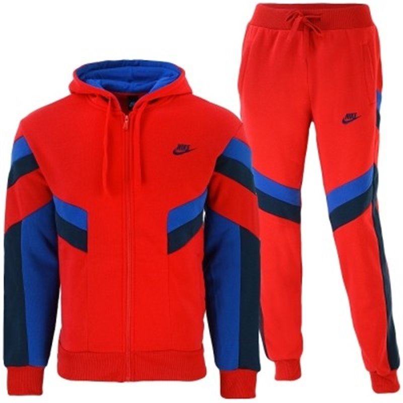 Nike Sportswear Colorblock Full-Zip Hoodie & Pants Set Red Closing Out