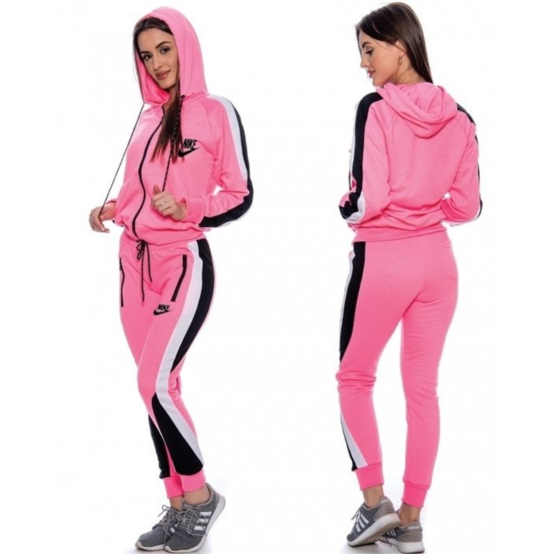 Nike Women's Sportswear Pink Color Block Full-Zip Fleece Hoodie & Pants Set