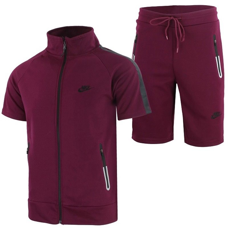 Nike Men's Tech Short-Sleeve Full Zip Jacket  & Short Set Burgundy