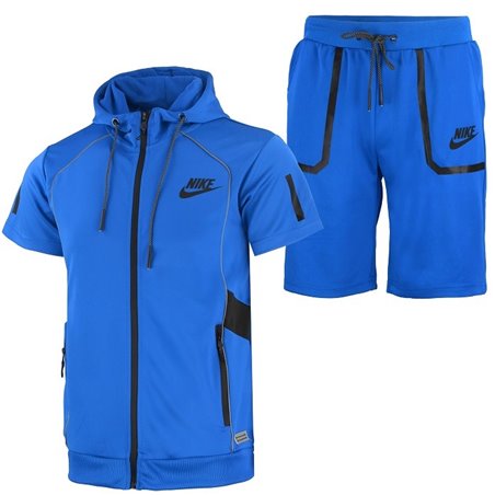 Nike Men's Tech Short-Sleeve Full Zip Hoodie & Short Set Royal