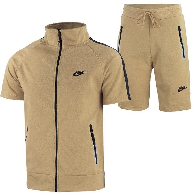 Nike Men's Tech Short-Sleeve Full Zip Jacket  & Short Set Taupe