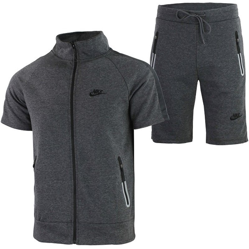 Nike Men's Tech Short-Sleeve Full Zip Jacket & Short Set Charcoal