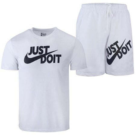 Nike Men's Just Do It Crewneck  Top & Short Set White