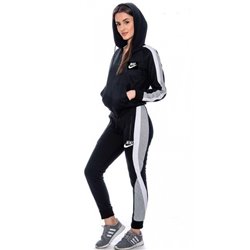 Nike Women's Sportswear Black Color Block Full-Zip Fleece Hoodie & Pants Set