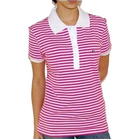 Lacoste Stripe Short Sleve Polo Shirt - Hot Pink/White