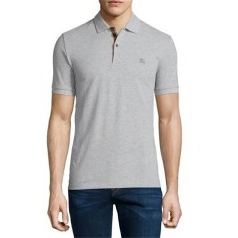 Burberry Check Placket Pique Cotton Polo Shirt Gray