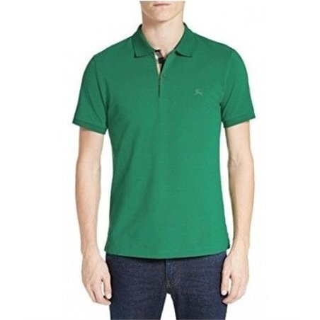 Burberry Check Placket Pique Cotton Polo Shirt Green