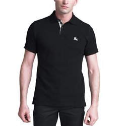 Burberry Check Placket Pique Cotton Polo Shirt Black